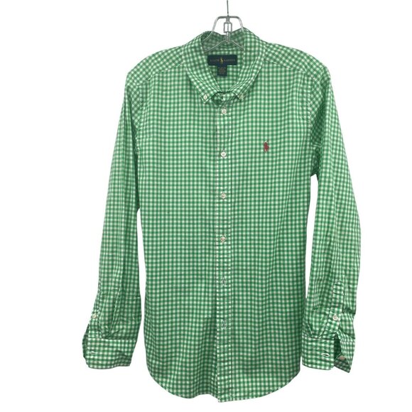 Ralph Lauren Men's Checkered Button Up Shirt Green/White Long Sleeve Size XL - Picture 1 of 8